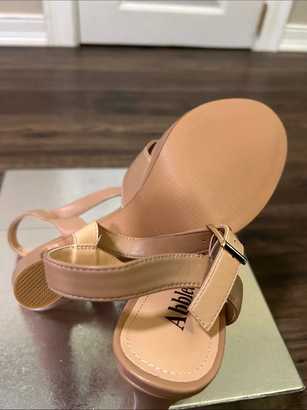 Nude Tan Platform Heel Sandals with Ankle Strap